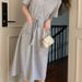 Spring Summer Polo Collar T-shirt Dress, Mid-length, Waist-cinching, Collared, Tie-waist Dress For Women, Japanese And_ecoleips.com