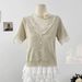Women's Clothing Sweet Splicing Lace V Neck Short Sleeved Sweater For Women, New Summer Style, Slimming And Age Reducing Short Tops_ecoleips.com