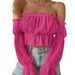 Women's Clothing Women's Spring And Summer Sexy One Line Collar Off Shoulder Ruffled See Through Chiffon Pleated Shirt_ecoleips.com