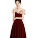 Off-the-shoulder Red Evening For Brides, Elegant French-style Engagement Dress, Wedding Velvet Mini Dress_ecoleips.com