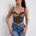 Women's Clothing, Lace Backless Camisole Striped Underwire European And American Style Tank Top, Sexy Low Cut Leopard Print Bralette._ecoleips.com