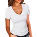 Summer New Arrival Women's Slim Fit T-Shirt Sexy V Neck Short Sleeve Solid Color European American Style Top for Casual Wear_ecoleips.com