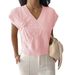 Diyun European And American Casual Vacation Deep V Neck Solid Color Short Sleeve Sweater Women's Fashion_ecoleips.com