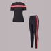 Women's Casual Printed Top And Pants Set Short Sleeve High Waisted Drawstring Straight Leg Spring Summer Versatile Outfit_ecoleips.com