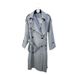 Women's Gray Stripe Trench Coat, Double-Breasted Belted Long Jacket, Korean Style Office & Casual Mid-Length Coat_ecoleips.com