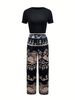 Women's Casual Short Sleeve T-Shirt And Pants Set Thin Polyester Spring/Autumn Summer Fashion Top And Bottom Ensemble_ecoleips.com