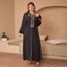 Verve Muslim Ethnic Embroidered Satin Long Sleeve Plus Size Loose Dress Robe_ecoleips.com