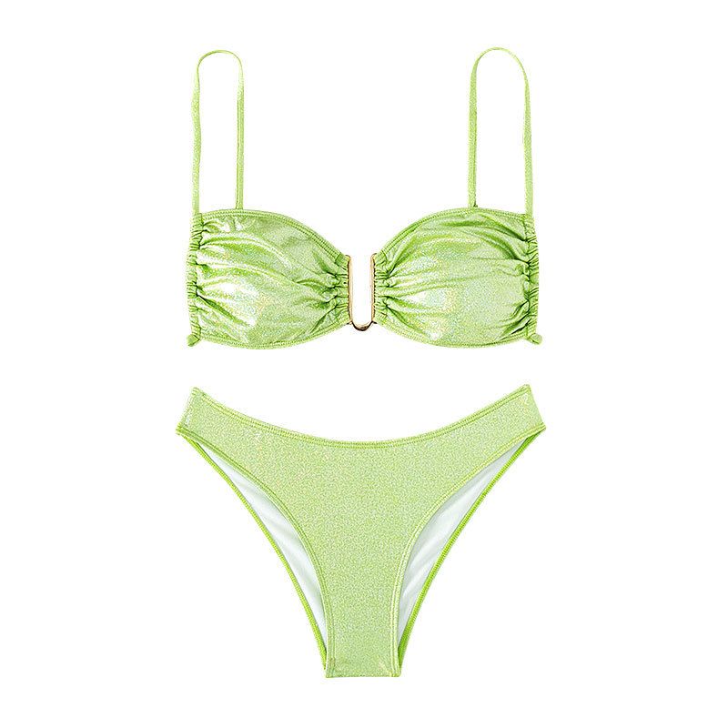 Women's Solid Color Triangle Bikini Set - European & American High-Cut Beach Swimsuit For Summer_ecoleips.com