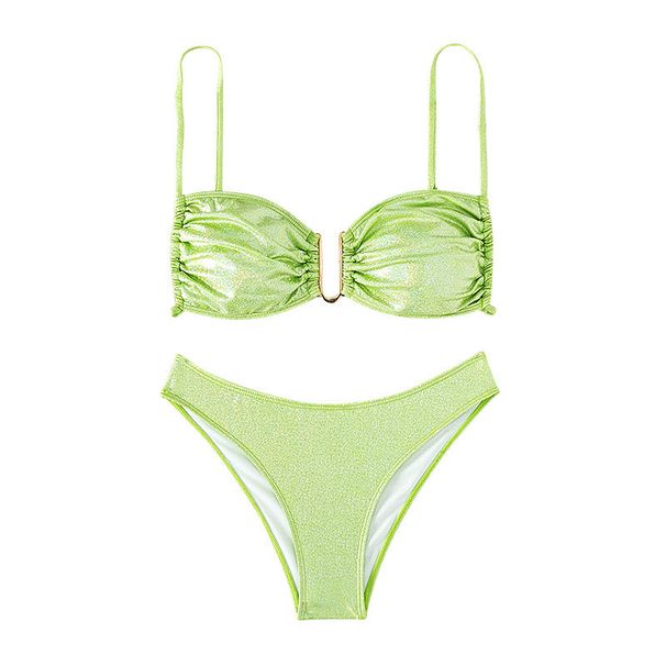 Women's Solid Color Triangle Bikini Set - European & American High-Cut Beach Swimsuit For Summer_ecoleips.com