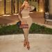Women's Slim Fit Jumpsuit Casual Print Round Neck Long Sleeve Stretch Waist Bodysuit American Style Home Fashion_ecoleips.com