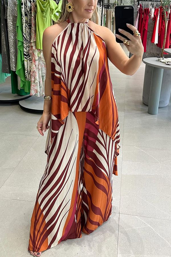 Women's Clothing Positioning Printing Long Sleeved Tops Wide Leg Pants Fashionable Two Piece Suits_ecoleips.com
