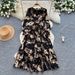French Vintage Floral Print Wrap Dress Elegant Ruffled Maxi Women's Dress with Adjustable Waist Tie_ecoleips.com