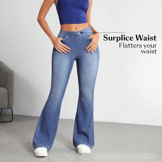 Women's High-Waisted Stretchy Flared Jeans Retro Vintage Denim Pants With Tummy Control For Casual & Daily Wear (Blue, Sizes 26-31)_ecoleips.com