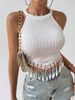 2026 Spring/Summer New Style Elegant Fringe Blouse, Short Style, Slim-Fitting, Slimming, Crop Top With Exposed Neckline_ecoleips.com
