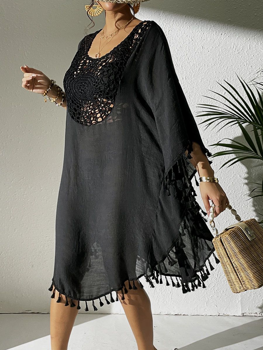 2026 New Style Beach Skirt, Beach Cover-up Blouse, Hook-patterned Patchwork Fringed Swimwear, Bikini Outerwear_ecoleips.com