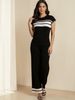Color Blocked Knit Top And Loose Wide Leg Pants Women's Fashion Two Piece Set Summer American Style Clothing_ecoleips.com