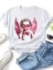 Women Vintage Pink Angel Cupid Graphic T Shirt Heart Sunglasses Bubble Bow Print Crew Neck Short Sleeve Coquette Y2K Summer Tee_ecoleips.com