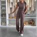 Women's Clothing New Textured Knitted Short Sleeved Tops Wide Leg Trousers Elastic Mid Waist Solid Color Casual Suit_ecoleips.com