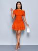 Women's Elegant Party Daytime Knitted Asymmetric Neckline Gathered Double Ruffled Mini Dress_ecoleips.com