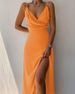 Women's Clothing Summer New Suspender V Neck Slit Print Commuter Dress_ecoleips.com