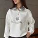 "Luxury Velvet Half-Zip Sweatshirt – Women’s High-End Letter Print Top (White) – Winter-Ready Fleece Lining (S-XXL)"_ecoleips.com