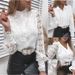 Aria Basics Aria Basics 2025 European Station Foreign Trade Hot-Selling New Solid Color Lace V-Neck Cardigan Women's Shirt_ecoleips.com