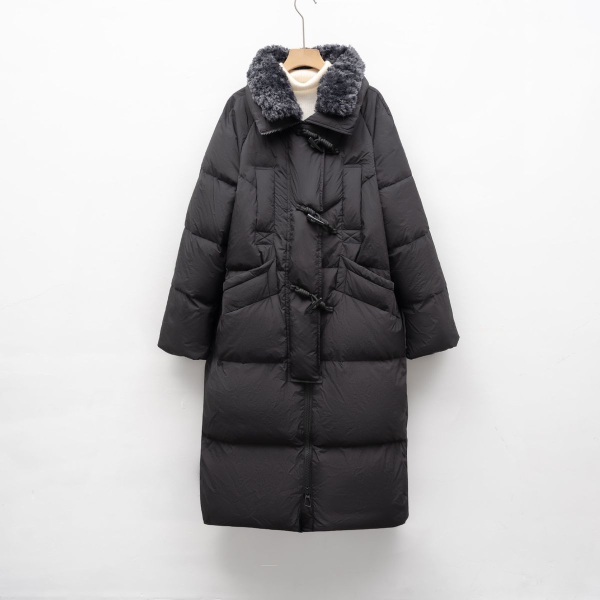 New White Duck Down Long Down Jacket For Women's Winter New Simple Fur Collar Thickened Loose Knee Coat Tide_ecoleips.com