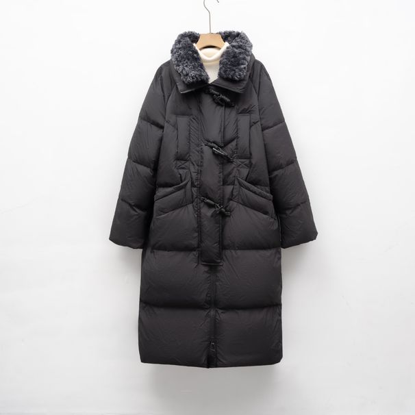 New White Duck Down Long Down Jacket For Women's Winter New Simple Fur Collar Thickened Loose Knee Coat Tide_ecoleips.com