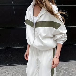 Women's European American Style Casual Color Block Sportswear Set Autumn Winter Commuter Two Piece Outfit_ecoleips.com