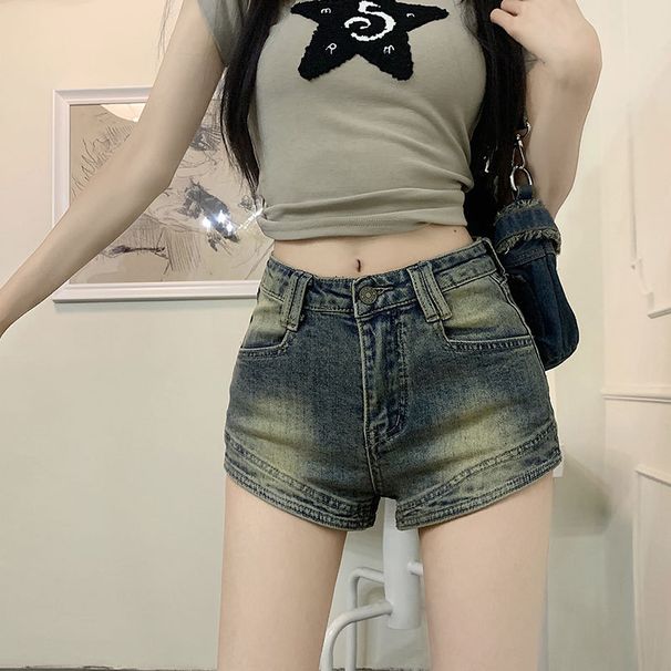 2025s Trendy Hot American Style Distressed Denim Shorts For Women Summer Petite High Waist Stretchy Base Pants_ecoleips.com