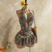 Women's Floral Print Halter Neck Short Dress Deep V Neck Cutout Bohemian Beach Vacation Sexy Dress Waist Revealing_ecoleips.com