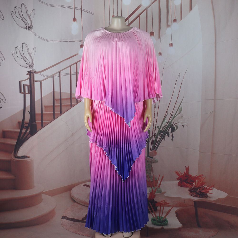 Women's Clothing ethnic style elegant dress 3 piece set with suspenders fashionable pleated gradient color one size_ecoleips.com