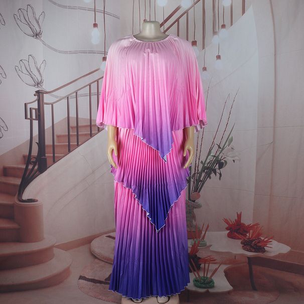 Women's Clothing ethnic style elegant dress 3 piece set with suspenders fashionable pleated gradient color one size_ecoleips.com