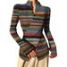 Women's Clothing Hot Selling Stand Up Collar Striped Cross Hem Button T Shirt_ecoleips.com