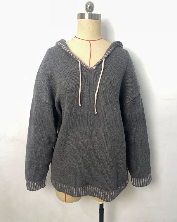 Women's Fashion Color Block Hooded Knit Sweater Long Sleeve Pullover Casual Streetwear Top_ecoleips.com