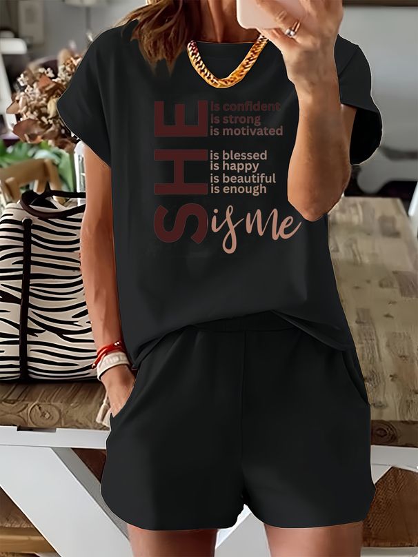 Women’s 2 Piece Outfit Set – Oversized Graphic T-Shirt And Biker Shorts Matching Set, Casual Summer Lounge Tracksuit For Daily Wear-348_ecoleips.com