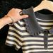 Women's Clothing Summer Casual Short Sleeve T-Shirt Ruffled Peter Pan Collar Striped Knitwear_ecoleips.com