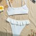 White Ruffle Lace Trim Ribbed Bikini Set Women Square Neck Thin Strap High Cut Cheeky Swimsuit Summer Beach Bathing Suit_ecoleips.com