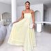 European And American 2026 Summer Strapless Low Square Neck Layered Flowy Beach Vacation Party Long Dress_ecoleips.com