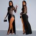 Women's Clothing Fashion Women's Hot Diamond Sexy Hollow Long Sleeved Slit Dress_ecoleips.com