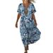 Creative Floral Women's Summer V-Neck Short Sleeve Dress, Midi Dress_ecoleips.com