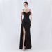 Women's Clothing Heavy Hot Diamond Custom Flower Waist Fishbone Beaded Satin Evening Dress Annual Meeting Wedding_ecoleips.com