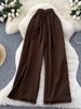 Relaxed High-Waisted Palazzo Pants For Women - Linen-Like Wide Leg Trousers With Elastic Waist & Ruffled Hem_ecoleips.com
