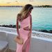K Slanted Collar Camisole Women's Dress Sexy Lace Up Hollow Out Long Skirt Slit Dress_ecoleips.com