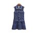 Women's Denim Pleated Dress - Sleeveless Single-Breasted With Beaded Lapel (Spring/Summer Light Mature Style)_ecoleips.com