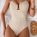 Elegant U-Back Bikini One-Piece Swimsuit – Adjustable Ties, Soft Peach, Polyester Blend (S-Xl, Removable Padding)_ecoleips.com