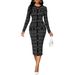 Women's Stretchy 3D-Printed Bodycon Dress Long Sleeve round Neck Slim Fit Office Casual Dress Xs to Xl 95% Polyester_ecoleips.com