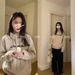girl 251014-148 Internet Celebrity Same Style/ Color-Block English Jacquard Hooded Loose Pullover Sweater_ecoleips.com