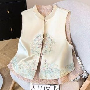Aria Basics New Chinese-style Embroidered Vest Women, Loose-fitting, Large Hem, Double-sided Reversible Brocade Outerwear For Spring_ecoleips.com
