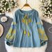 Women's Clothing Retro Ethnic Embroidery Lace-up Long-sleeved Shirt For Women Summer New Loose Slimming Age-reducing Baby Shirt Top_ecoleips.com